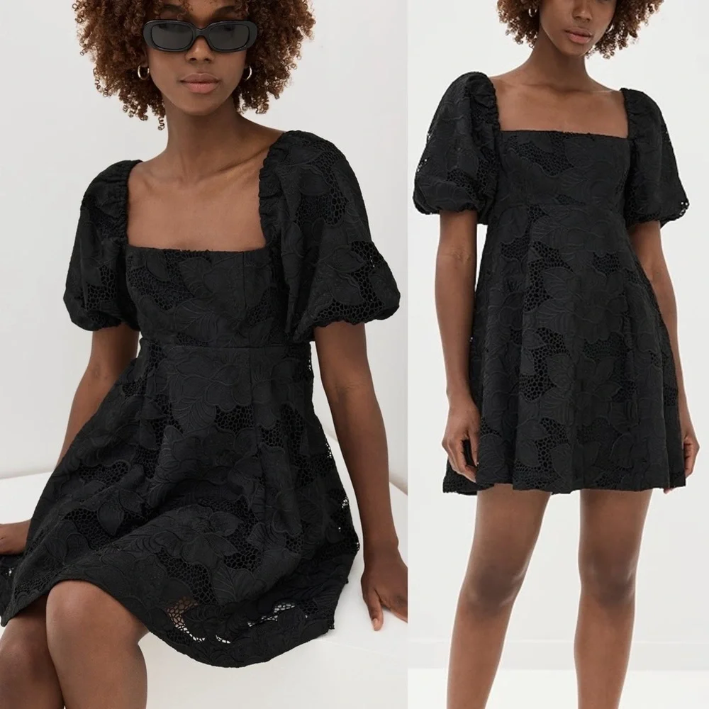 The Matilda Mini Dress | Black Floral Lace / S | 100% Cotton | Hill House Home